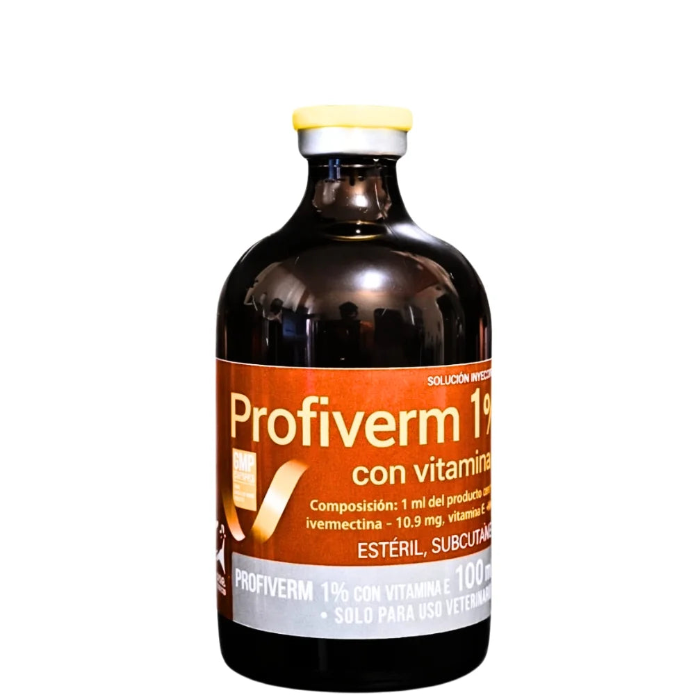 Profiverm 1% Ivermectina 100 ml para Ganado, Cerdos, Ovejas, Cabras y Conejos