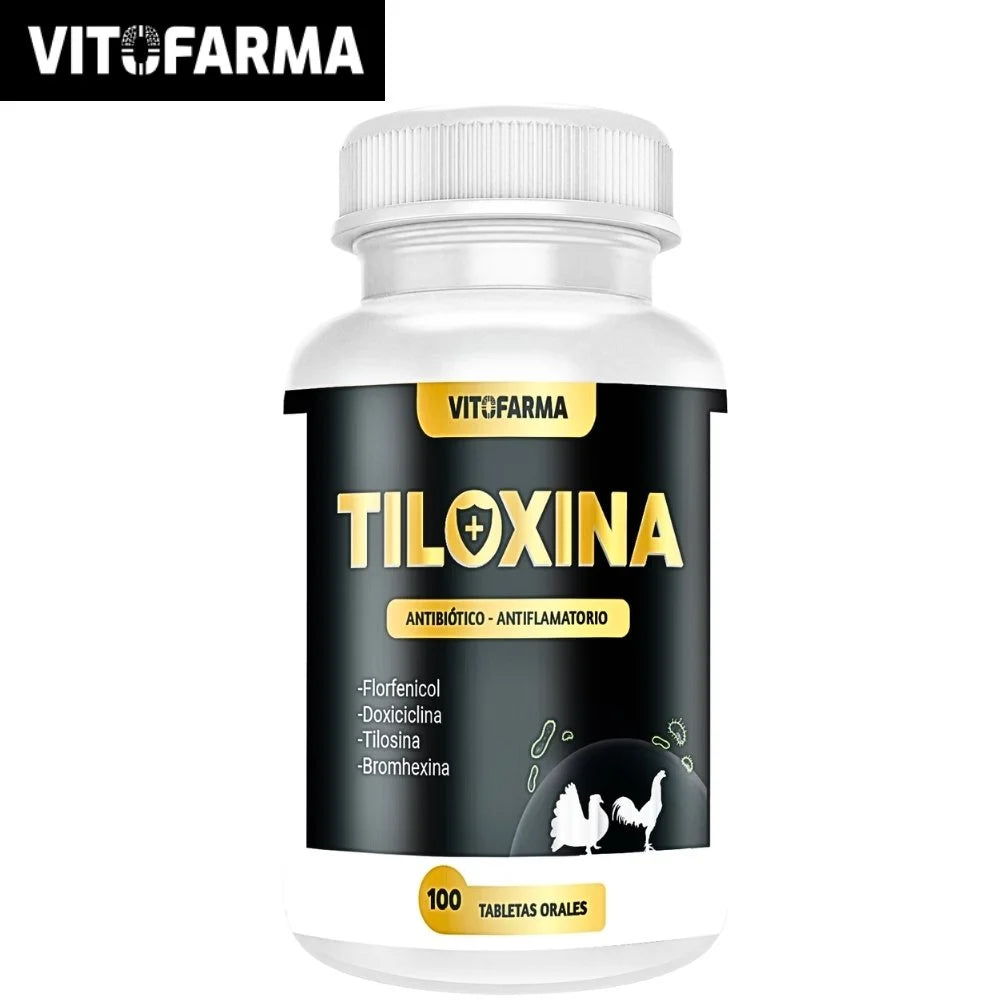 Tiloxina 100 - 50 Tabletas | Antibiótico y Antiinflamatorio para Aves | Vitofarma