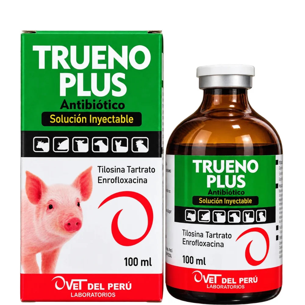 Trueno Plus 100 ml Tilosina + Enrofloxacina Inyectable para Aves y Animales
