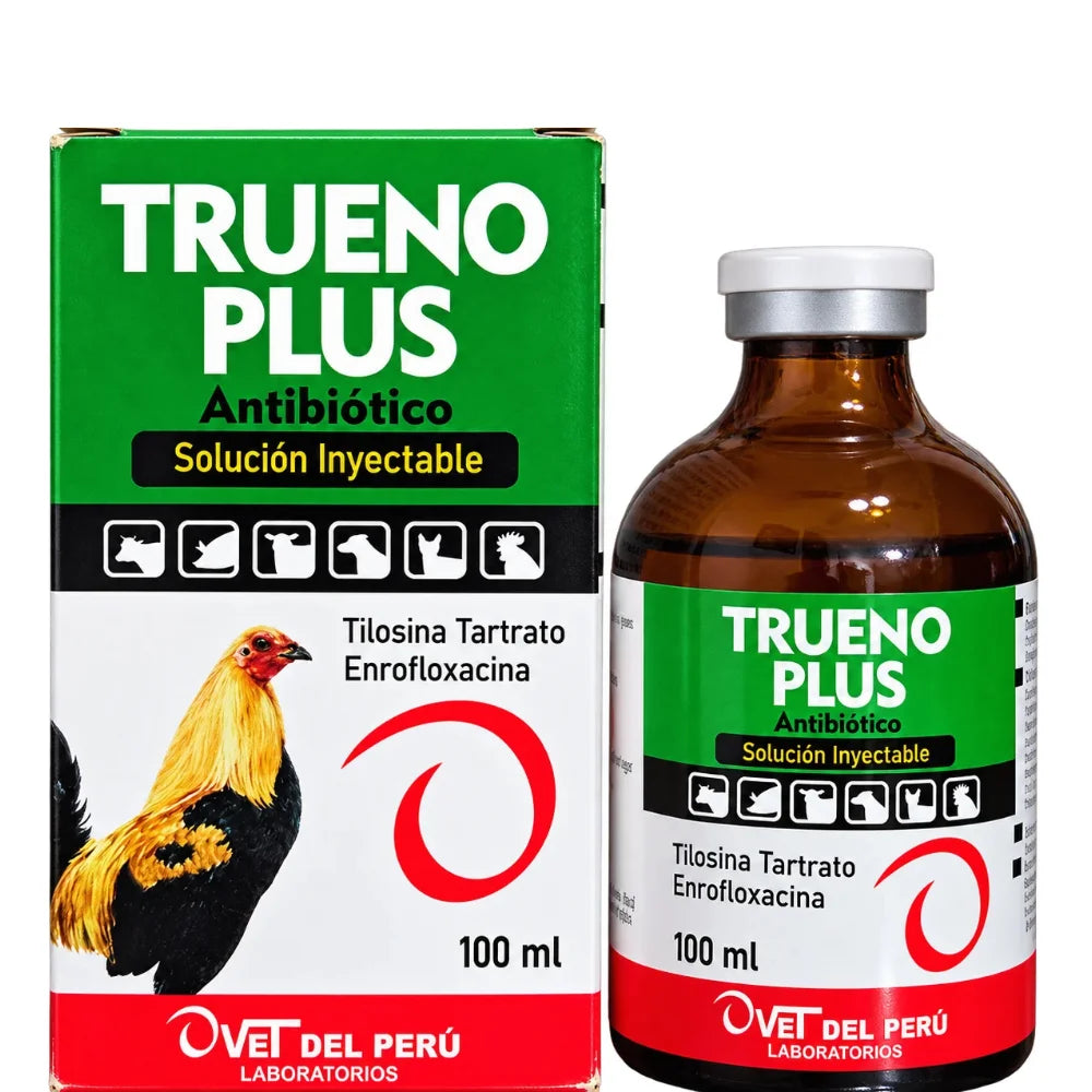 Trueno Plus 100 ml Tilosina + Enrofloxacina Inyectable para Aves y Animales