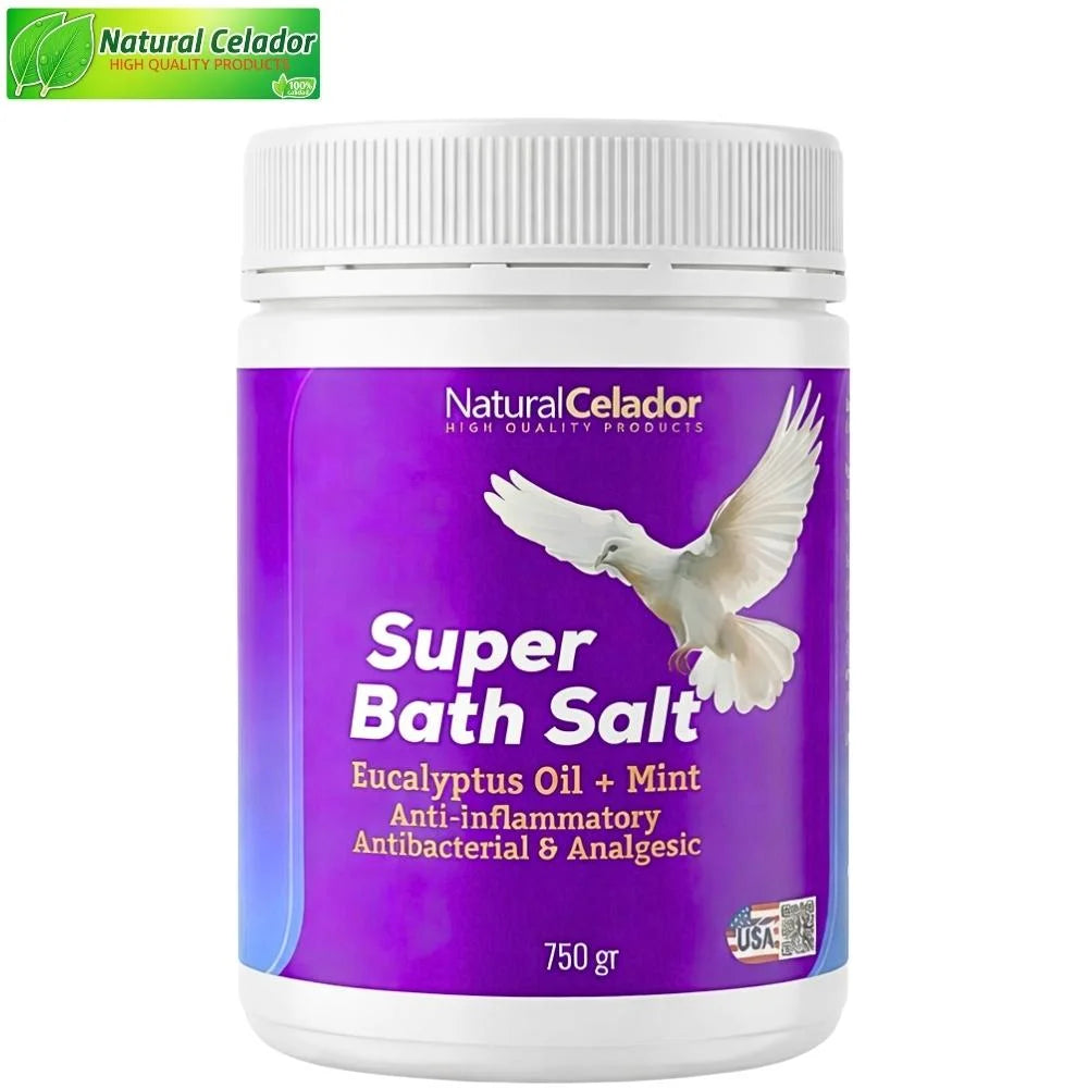 Natural Celador Sal de Baño 750 g Baño Refrescante con Menta, Eucalipto y Protección Anti Ácaros para Palomas