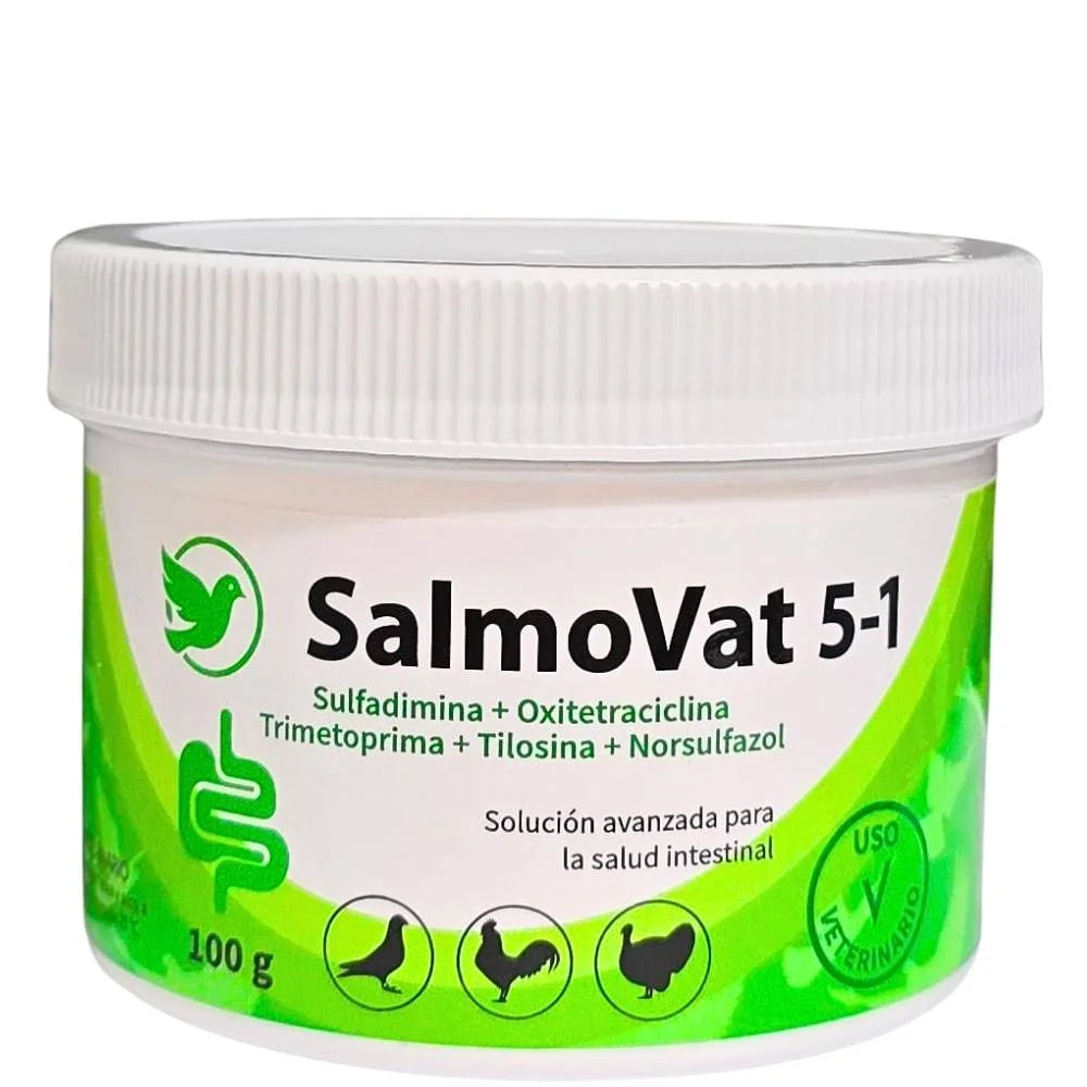 SalmoVat 5 en 1 Polvo 100 g para Palomas y Aves de Corral