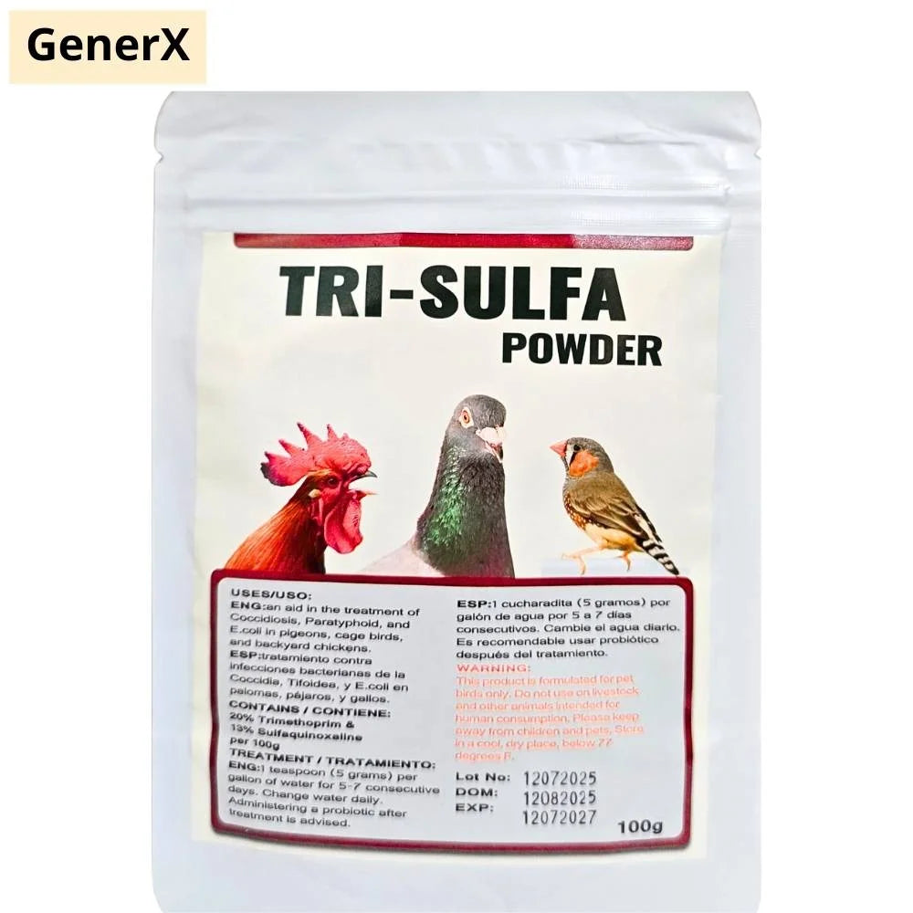 Tri-Sulfa Polvo 100 g Fórmula Digestiva para Palomas y Aves