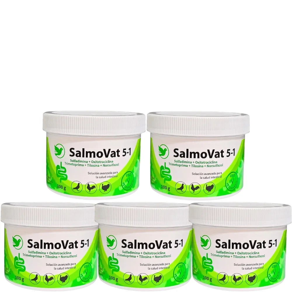 SalmoVat 5 en 1 Polvo 100g para Palomas y Aves Digestivo Avícola