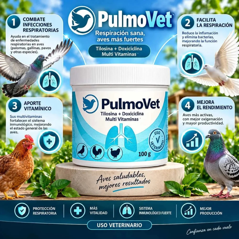 PulmoVet 100 g – Fórmula Respiratoria para Palomas y Aves