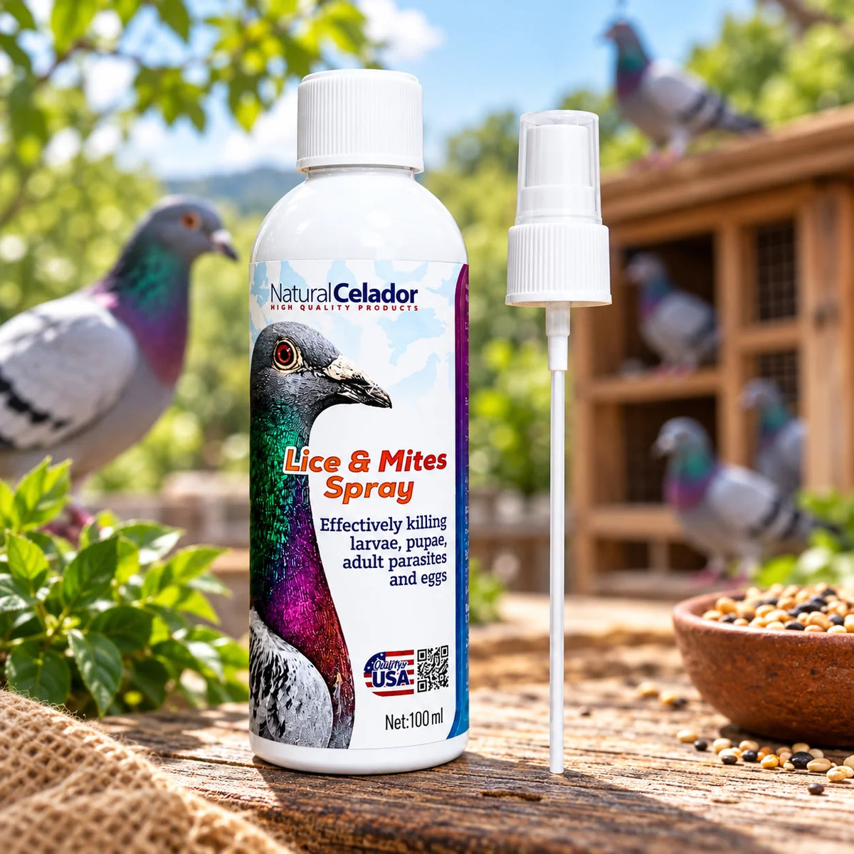 Natural Celador Lice & Mites Spray 100 ml – Spray para Piojos y Ácaros en Palomas