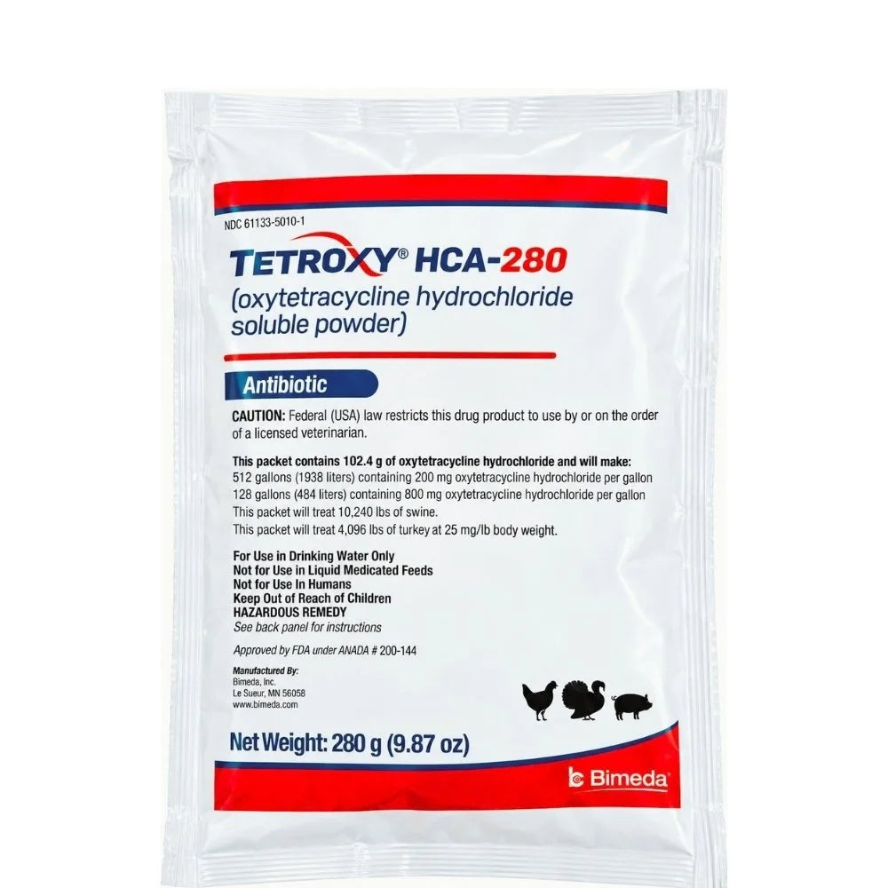 Tetroxy HCA-280 Oxitetraciclina 280 g | Antibiótico Soluble para Pollos, Pavos y Cerdos
