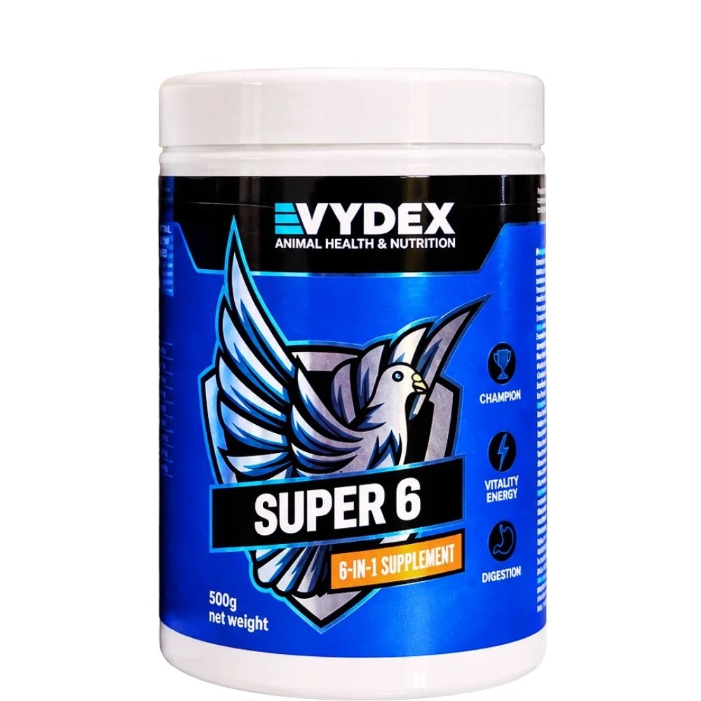 Vydex Super 6 500 g | Vitaminas, Probióticos, Electrolitos y Energía para Palomas