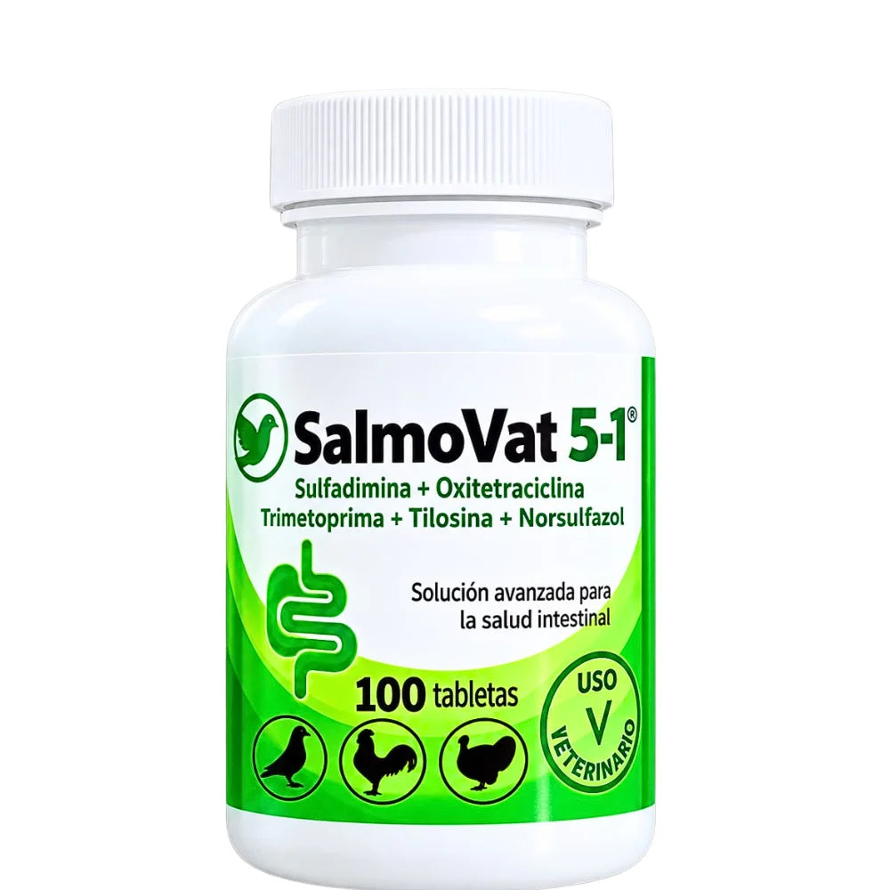 SalmoVat 5-1 – Salud Intestinal para Palomas y Aves | 100 Tabletas