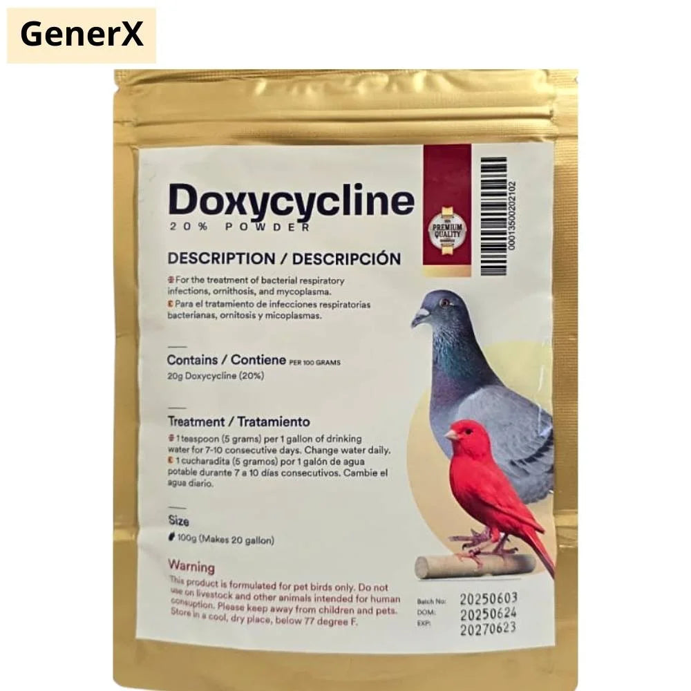 Generex Doxiciclina 20% Polvo 100 g – Tratamiento Respiratorio para Palomas y Aves