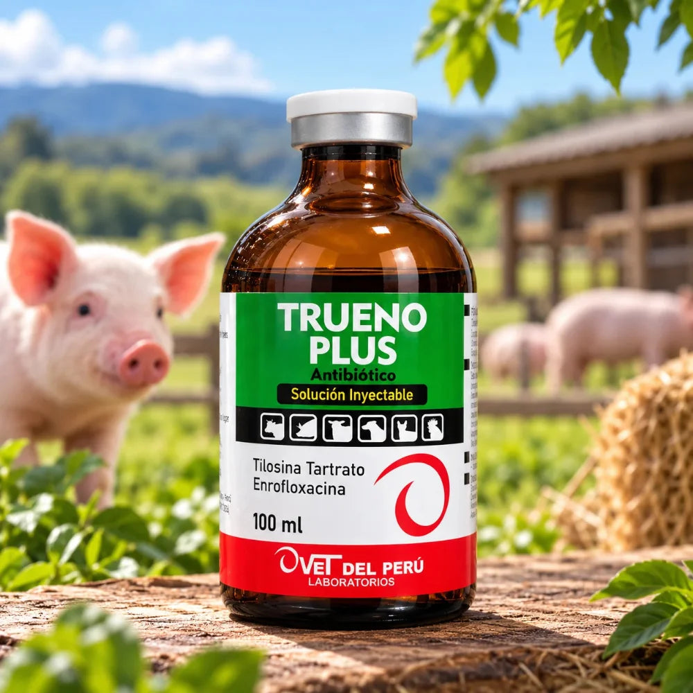 Trueno Plus 100 ml  Tilosina + Enrofloxacina Inyectable para Aves y Animales